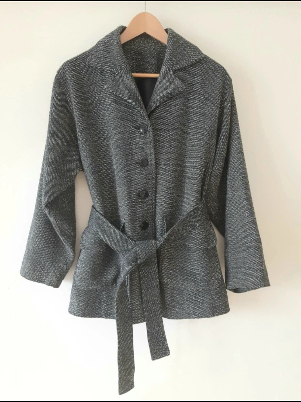 Tweed Belted Jacket, Women Sz M/L